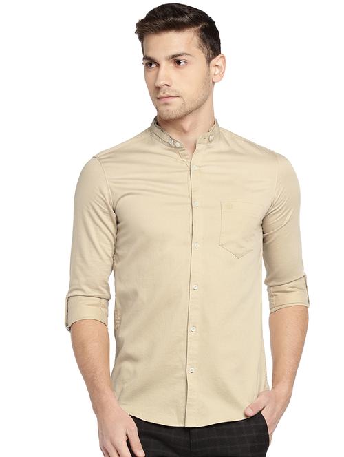 beige solid casual shirt - 15930506 - Standard Image - 1