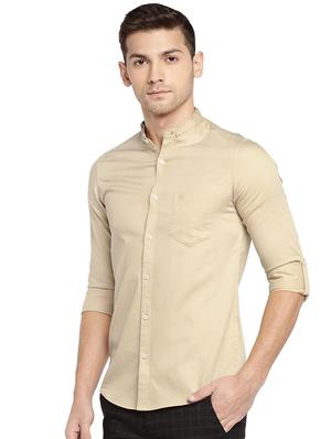 beige solid casual shirt - 15930506 - Standard Image - 2