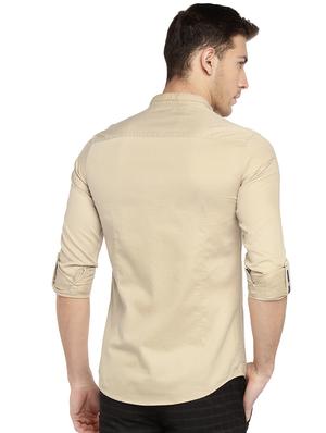 beige solid casual shirt - 15930506 - Standard Image - 3