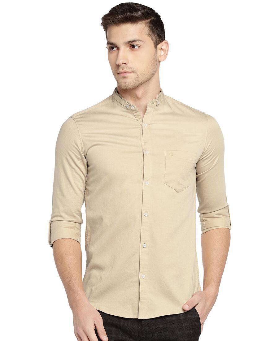 beige solid casual shirt - 15930506 - Zoom Image - 1