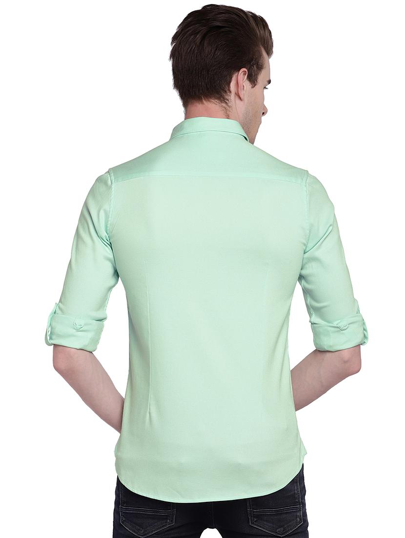 green solid casual shirt - 15930602 - Zoom Image - 3