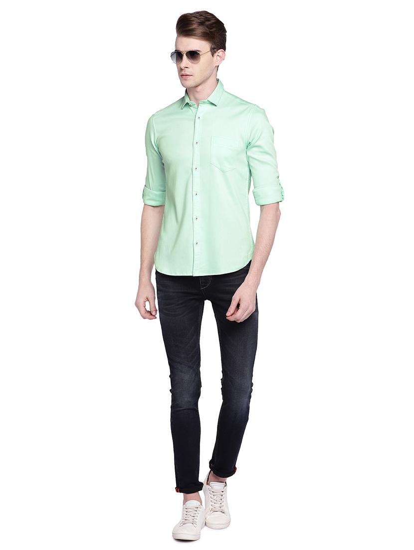 green solid casual shirt - 15930602 - Zoom Image - 4