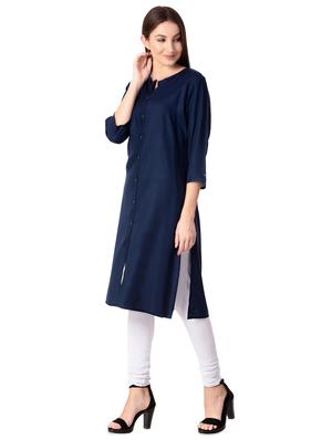 navy blue solid straight kurta - 15930865 - Standard Image - 2