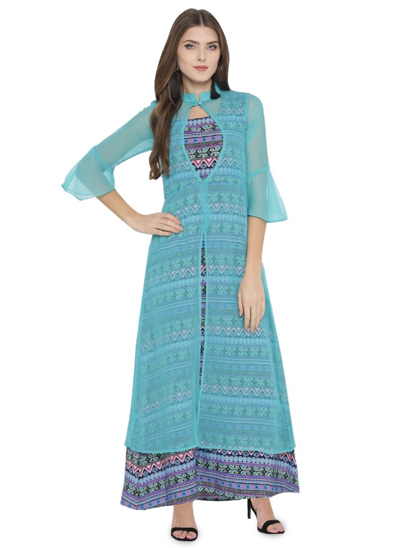 bell sleeved aztec layered maxi dress - 15931050 - Zoom Image - 1