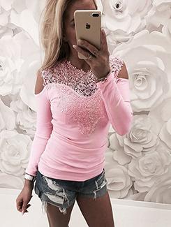 lace panel yoke cold shoulder top - 15931096 - Zoom Image - 1