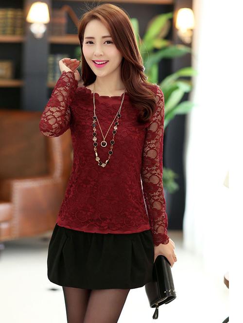 scallop trim lace top - 15931183 - Standard Image - 1
