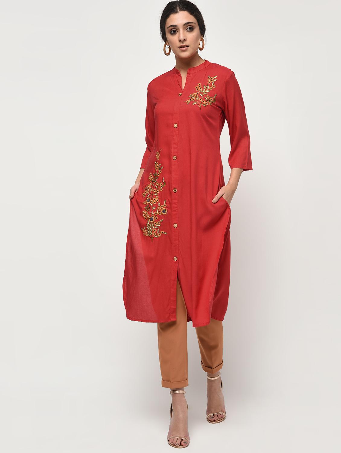 embroidered straight kurta - 15931430 - Zoom Image - 2