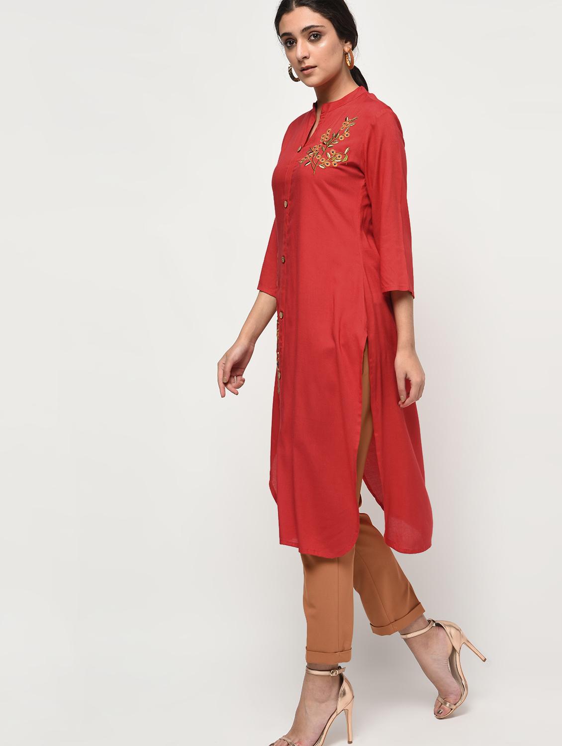 embroidered straight kurta - 15931430 - Zoom Image - 3