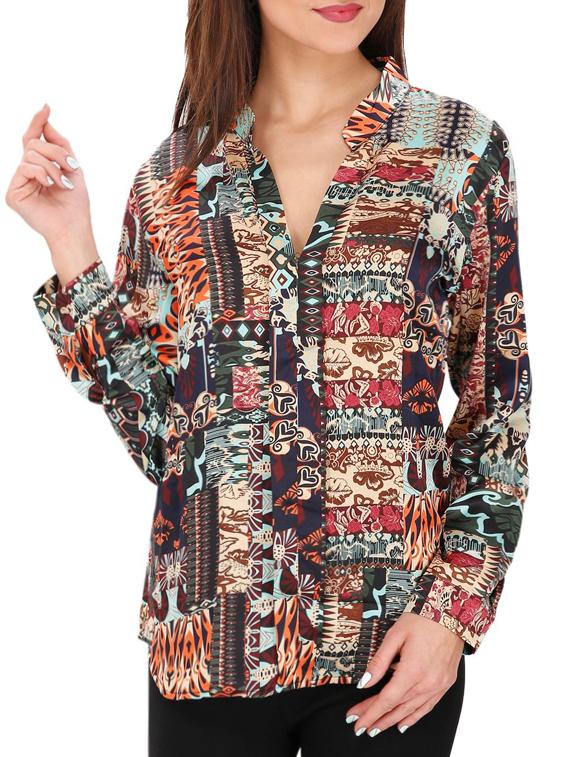 mandarin neck tribal print top - 15931454 - Zoom Image - 1