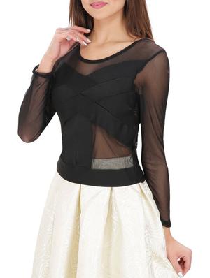 sheer paneled long sleeved top - 15931456 - Standard Image - 2