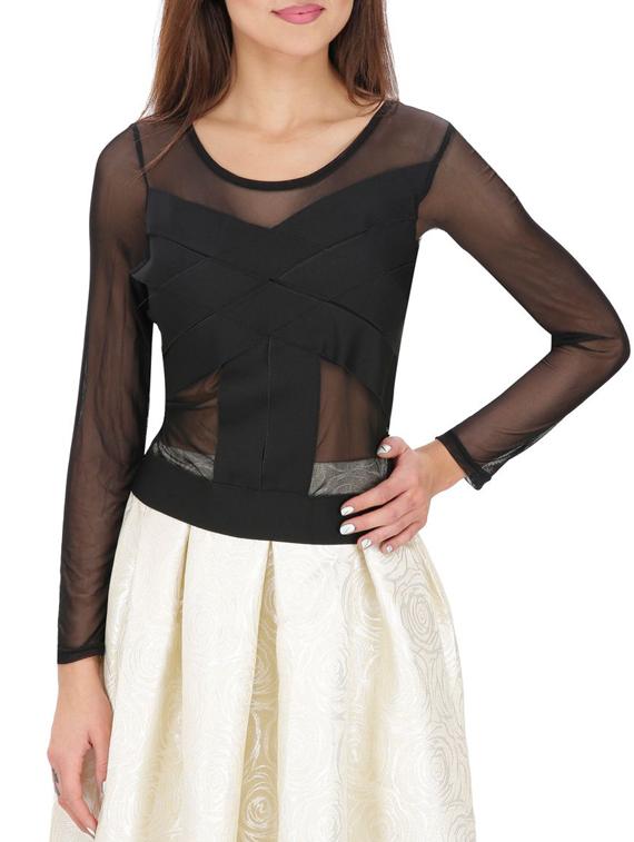 sheer paneled long sleeved top - 15931456 - Zoom Image - 1