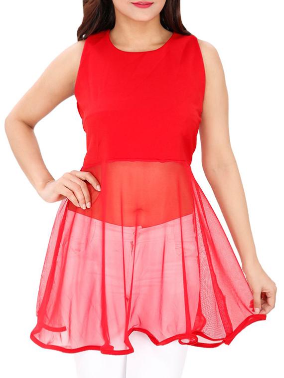 sheer ruffled paneled top - 15931470 - Zoom Image - 1