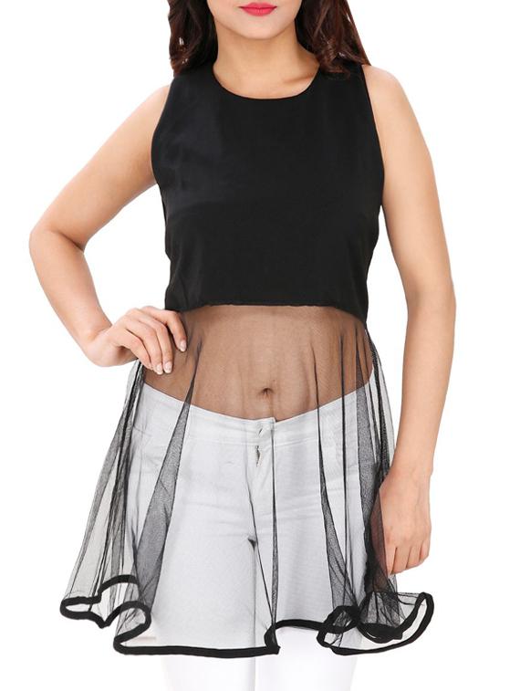 sheer ruffled paneled top - 15931471 - Zoom Image - 1