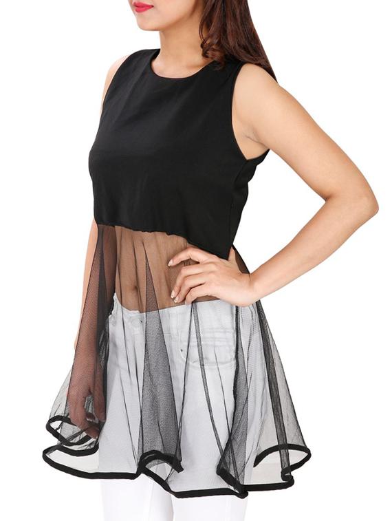 sheer ruffled paneled top - 15931471 - Zoom Image - 2