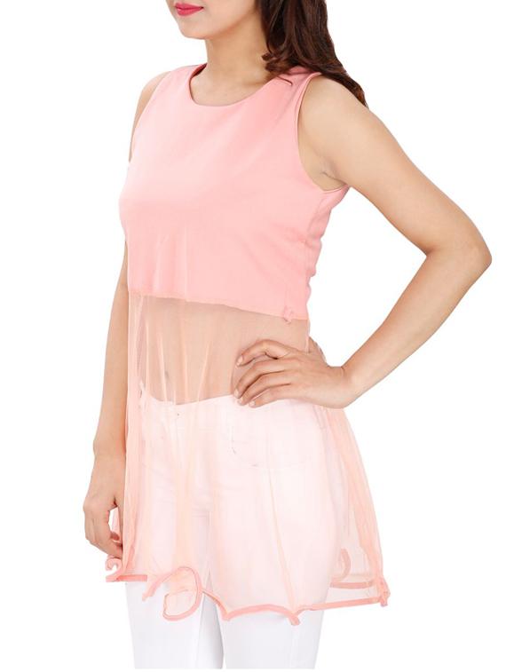 sheer ruffled paneled top - 15931473 - Zoom Image - 2