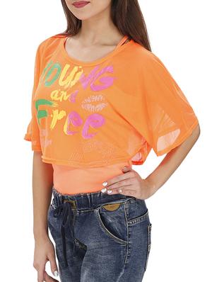 letter print sheer crop top - 15931477 - Standard Image - 2