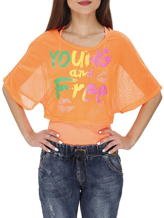 letter print sheer crop top - 15931477 - Zoom Image - 1