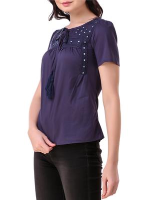 embroidered tie up neck top - 15931557 - Standard Image - 2