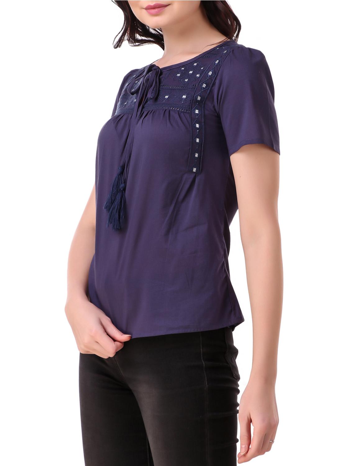 embroidered tie up neck top - 15931557 - Zoom Image - 2