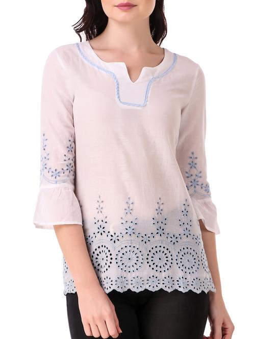 lace detail schiffli top - 15931558 - Standard Image - 1