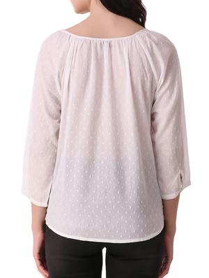 tie up neck embroidered dobby top - 15931559 - Standard Image - 3