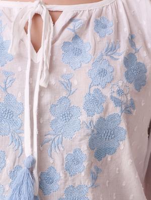 tie up neck embroidered dobby top - 15931559 - Standard Image - 4