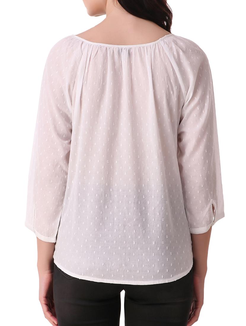 tie up neck embroidered dobby top - 15931559 - Zoom Image - 3