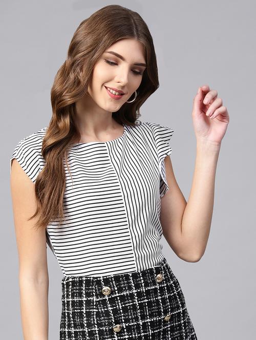 ruffle sleeved striped top - 15931804 - Standard Image - 1
