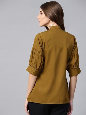 frill trim mandarin neck top - 15931808 - Standard Image - 3