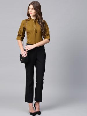 frill trim mandarin neck top - 15931808 - Standard Image - 4