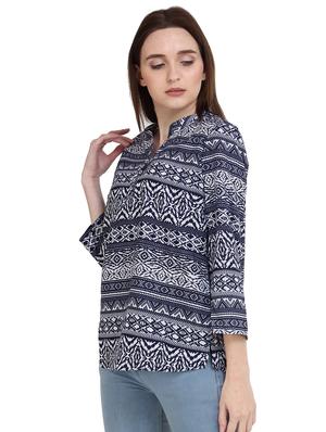 side slit mandarin neck top - 15932226 - Standard Image - 2