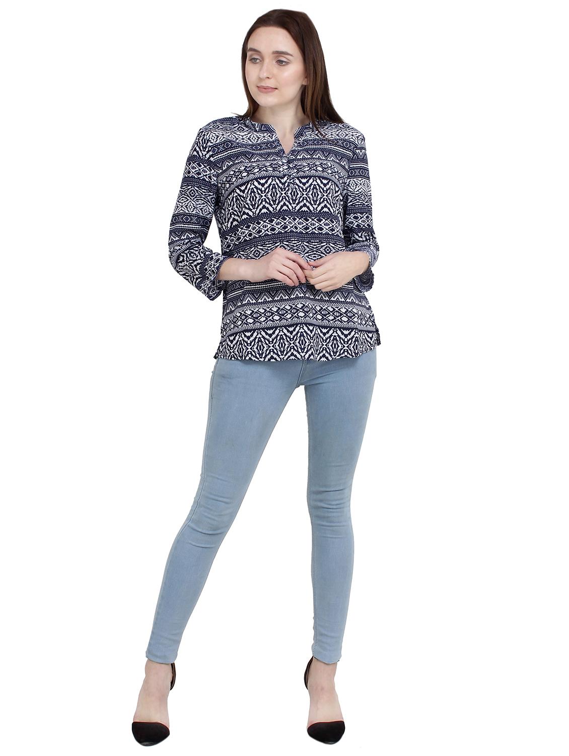 side slit mandarin neck top - 15932226 - Zoom Image - 4