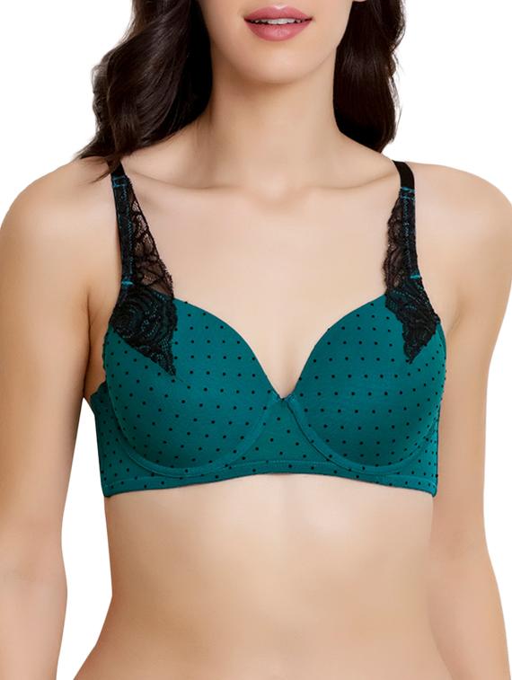 half coverage lightly padded polka dot lace t-shirt bra - 15932433 - Zoom Image - 1