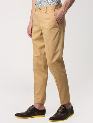 brown cotton flat front casual trousers - 15932658 - Standard Image - 2