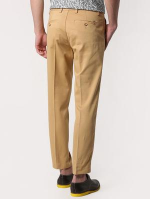 brown cotton flat front casual trousers - 15932658 - Standard Image - 3