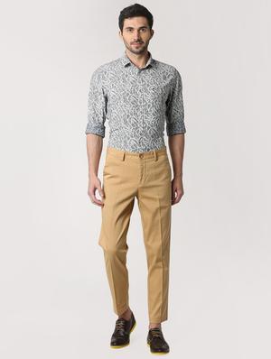 brown cotton flat front casual trousers - 15932658 - Standard Image - 4