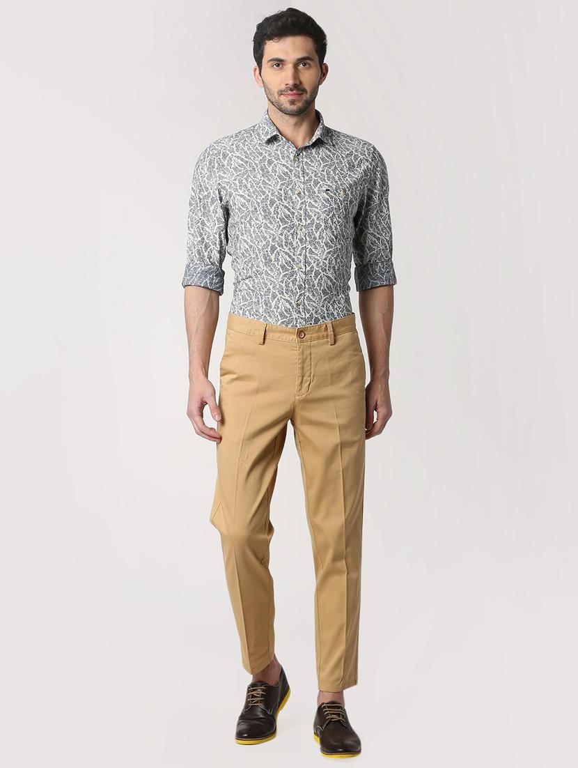 brown cotton flat front casual trousers - 15932658 - Zoom Image - 4