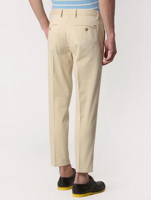 beige cotton flat front casual trousers - 15932659 - Standard Image - 3