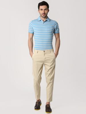 beige cotton flat front casual trousers - 15932659 - Standard Image - 4