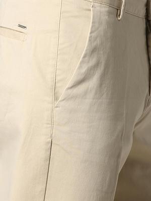 beige cotton flat front casual trousers - 15932659 - Standard Image - 5