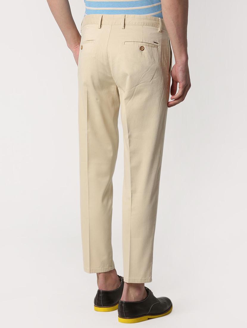 beige cotton flat front casual trousers - 15932659 - Zoom Image - 3