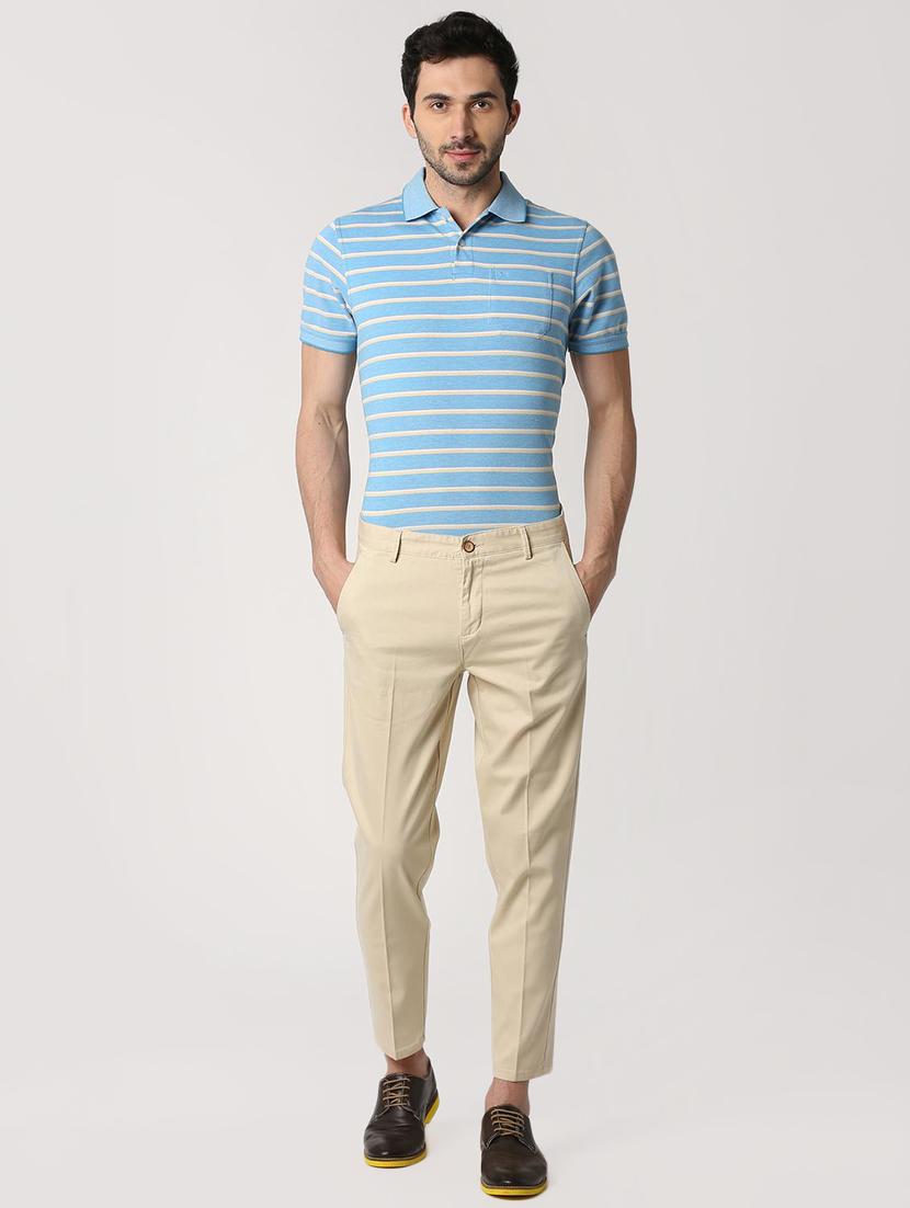 beige cotton flat front casual trousers - 15932659 - Zoom Image - 4