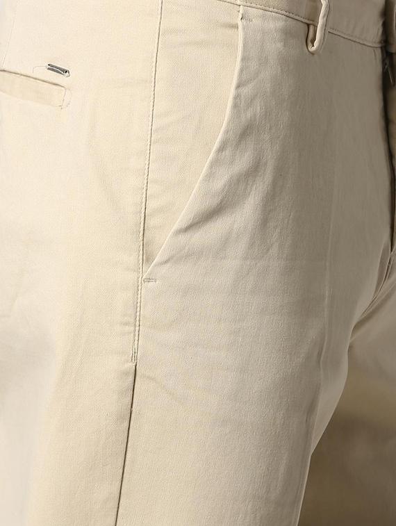beige cotton flat front casual trousers - 15932659 - Zoom Image - 5