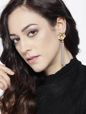 beige brass drop earring - 15932845 - Standard Image - 3