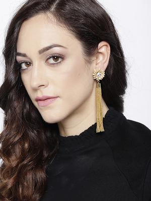 beige brass drop earring - 15932847 - Standard Image - 3