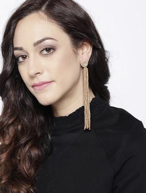beige brass drop earring - 15932853 - Standard Image - 3