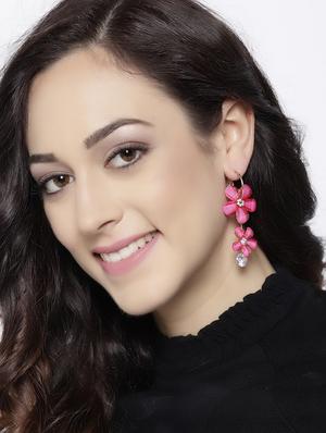 pink brass drop earring - 15932901 - Standard Image - 3