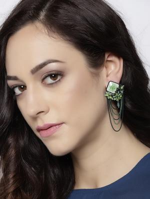 green brass drop earring - 15932923 - Standard Image - 3