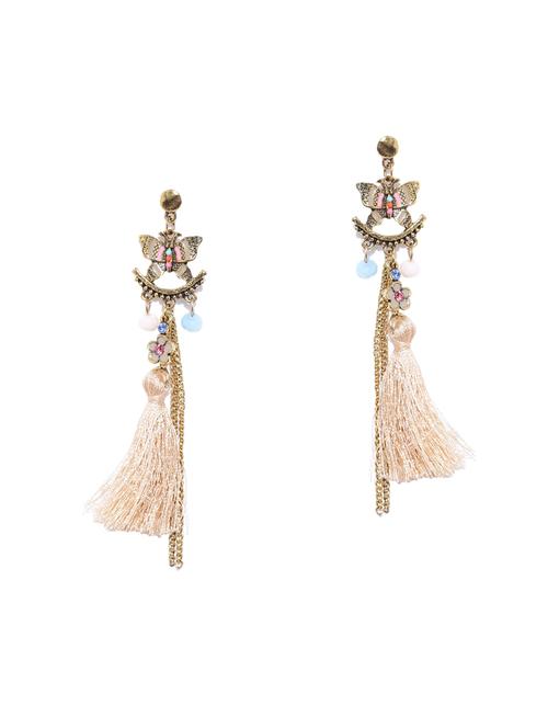 beige brass drop earring - 15933248 - Standard Image - 1
