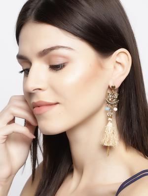 beige brass drop earring - 15933248 - Standard Image - 3